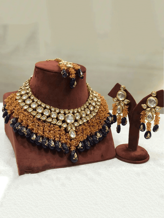Ishhaara Kundan Coral Precious Stone Set