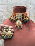 Ishhaara Orange Kundan Patch Choker With Handpainted Pendant