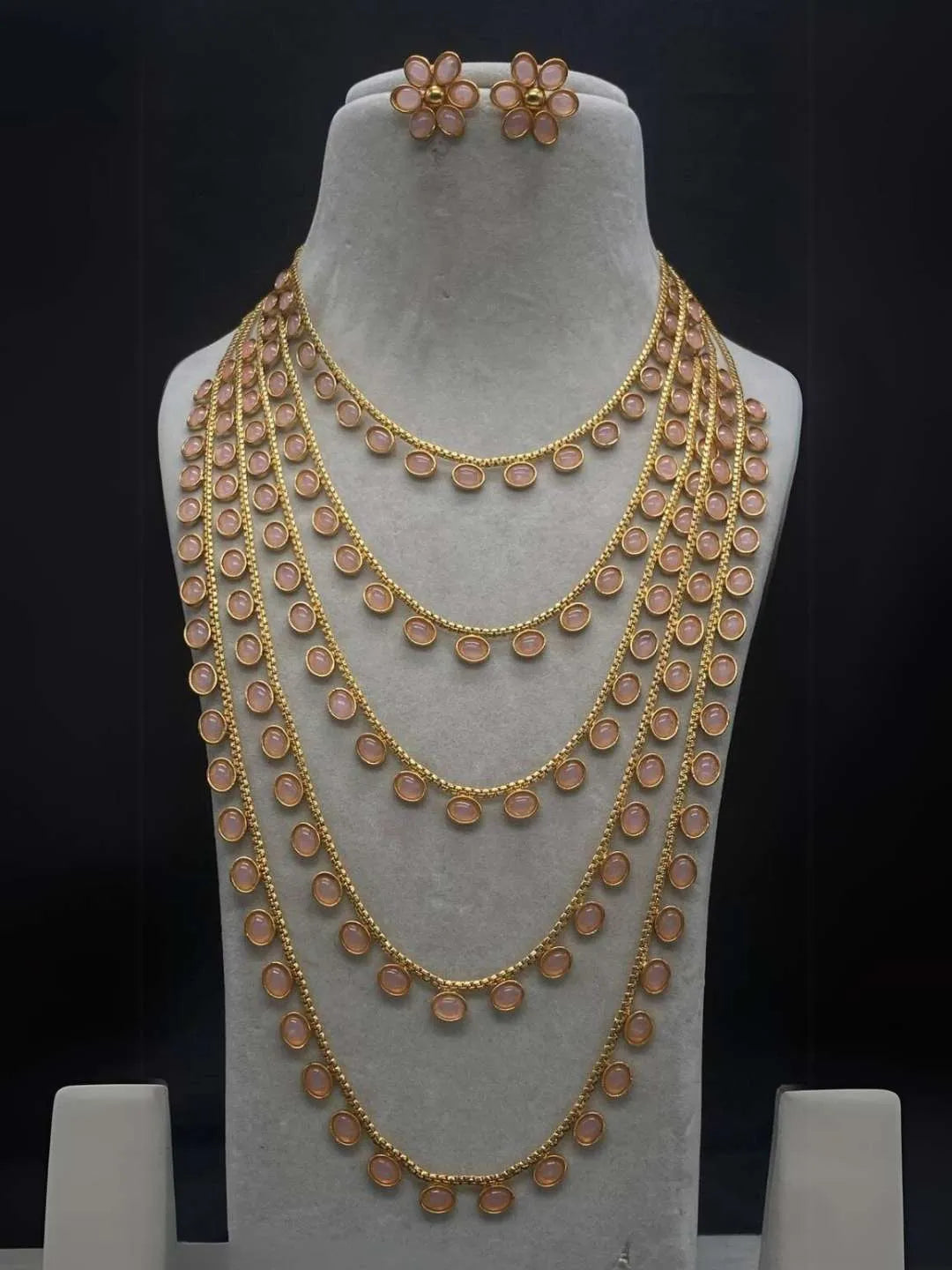 Ishhaara Orange Layered Round Kundan Studded Long Necklace