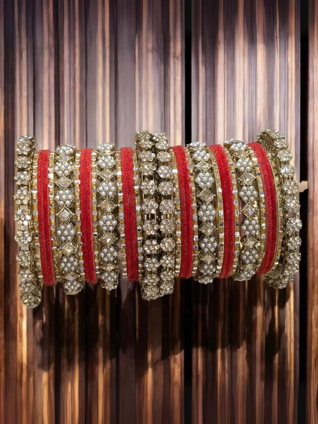 Ishhaara Orange Metal And Velvet Bangles With Mirror Work Bangles