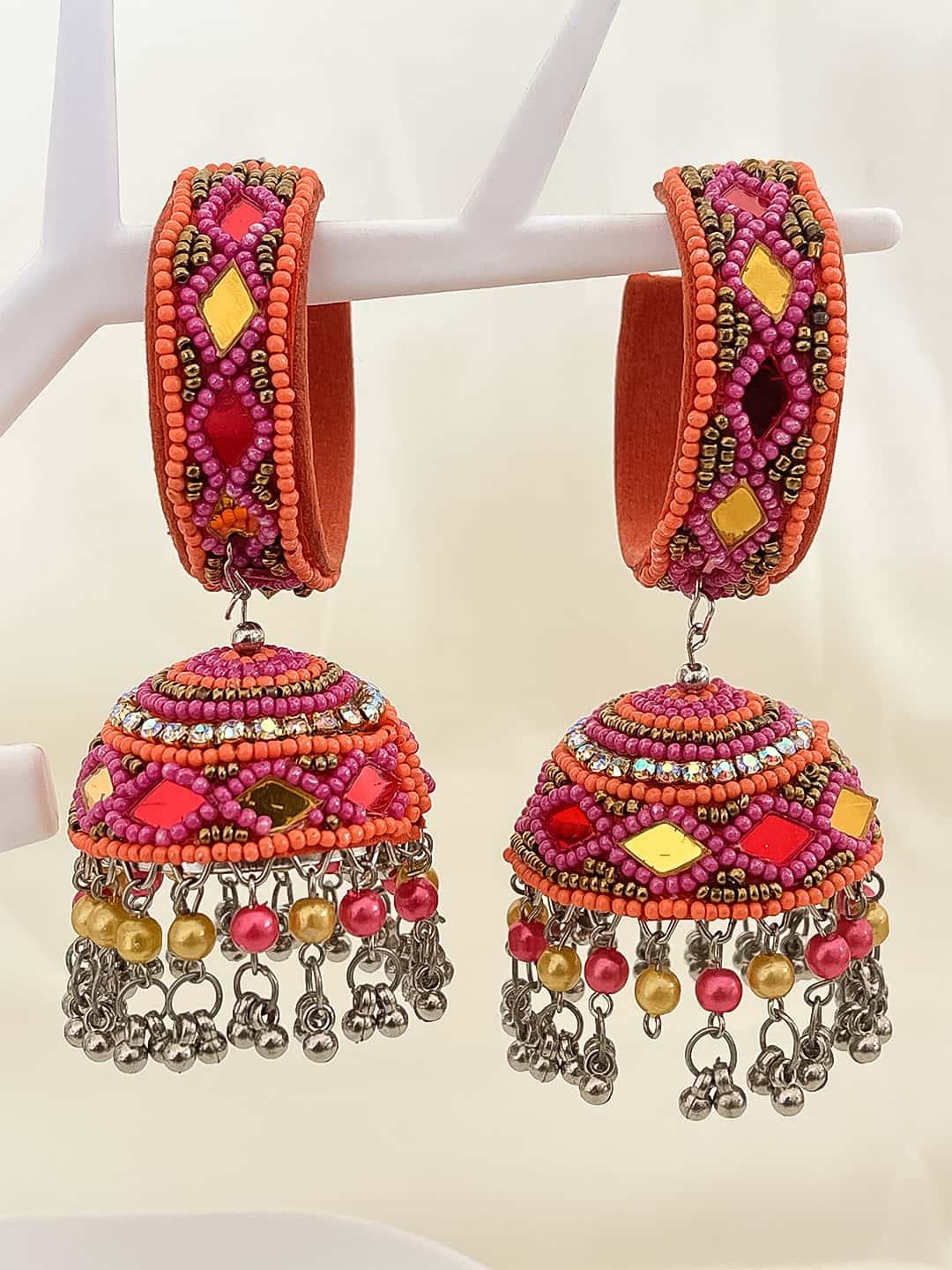 Ishhaara Mirror Beaded Jhumka Earrings