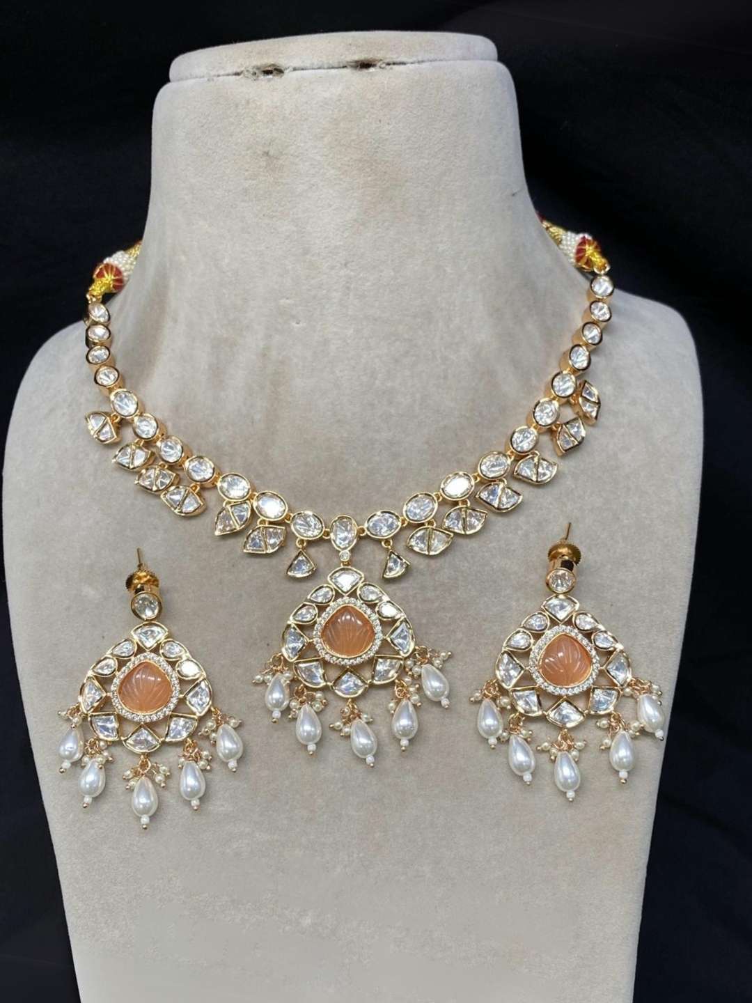 Ishhaara Green Moissanite Gold Plated Necklace Set
