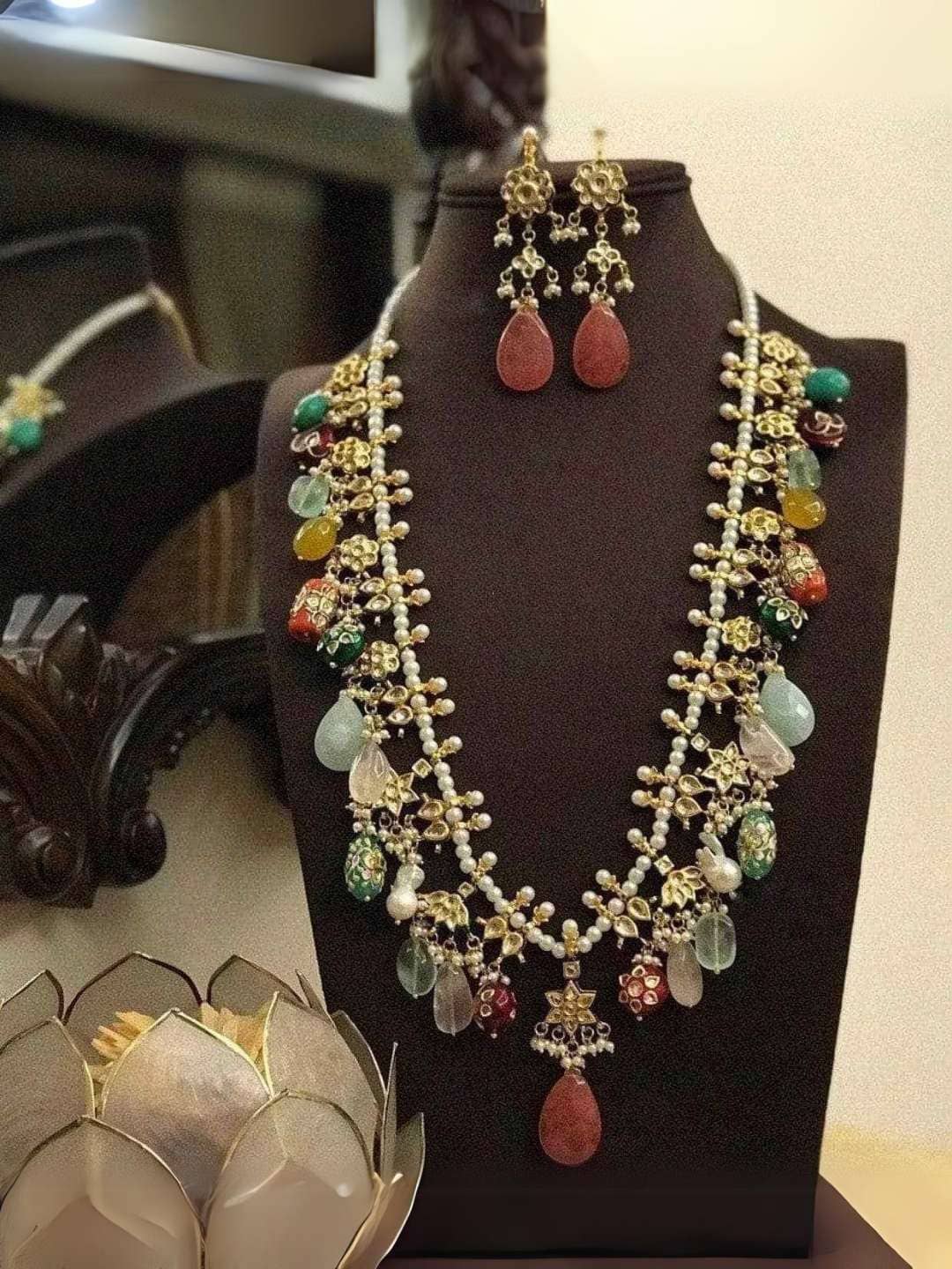 Ishhaara Orange Multi Stone Long Necklace