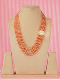 Ishhaara Orange Multilayered Beaded Necklace With Side Pendant Patch