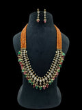 Ishhaara Orange Multilayered Kundan And Green Stone Groom Necklace