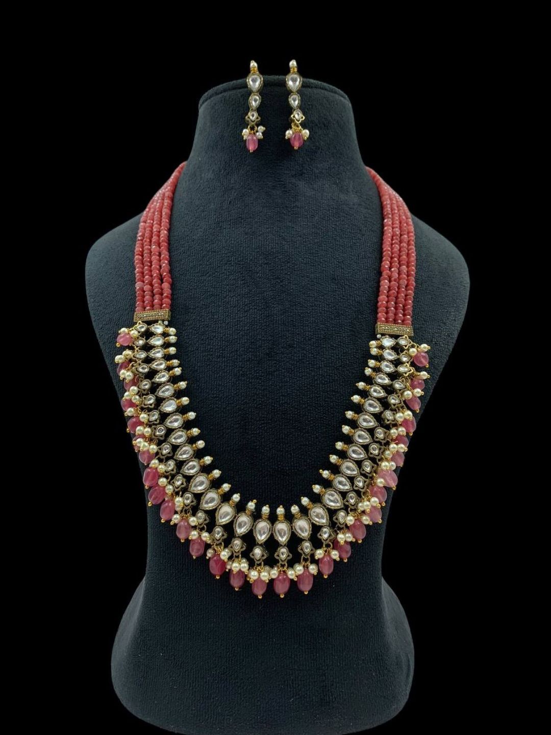 Ishhaara Orange Multilayered Kundan And Green Stone Groom Necklace
