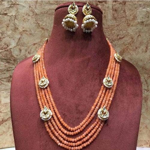 Ishhaara Orange Onex Multi Drop Motif Necklace With Jumki