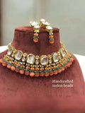 Ishhaara Orange Oval Kundan Choker Necklace Set