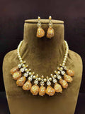 Ishhaara Orange Pearl Split Multi Stone Necklace