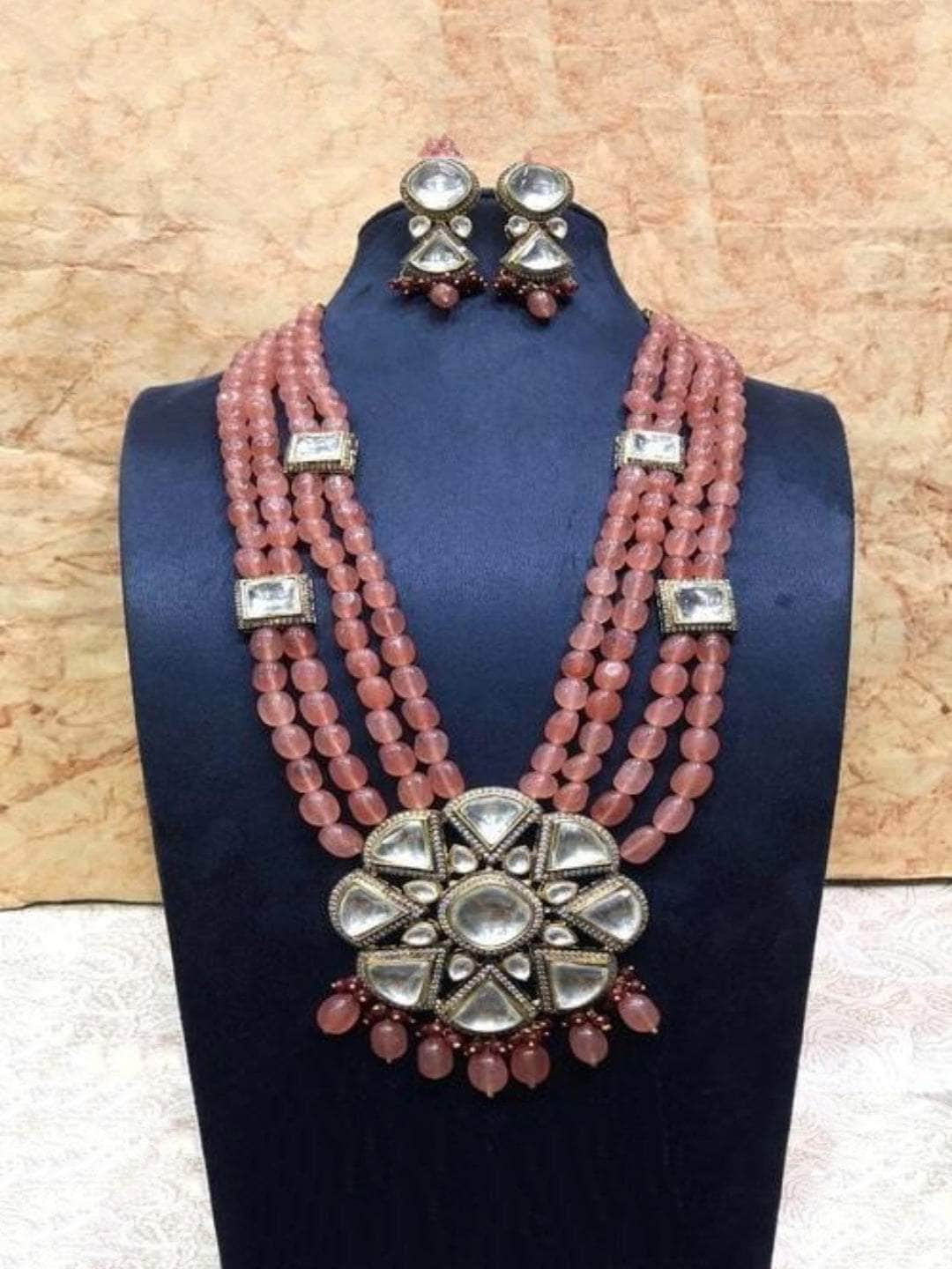 Ishhaara Orange Polki Big Pendant Necklace