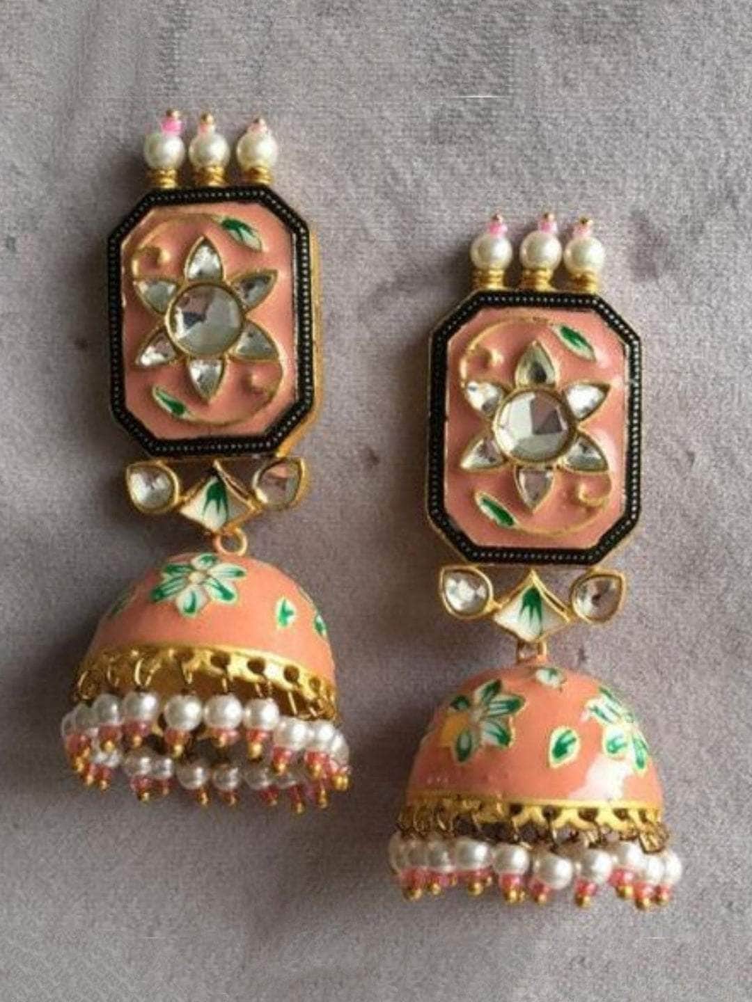 Ishhaara Orange Rectangular Meena Jumki Earring