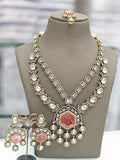 Ishhaara Orange Sabyasachi Inspired Long Victorian Necklace Set