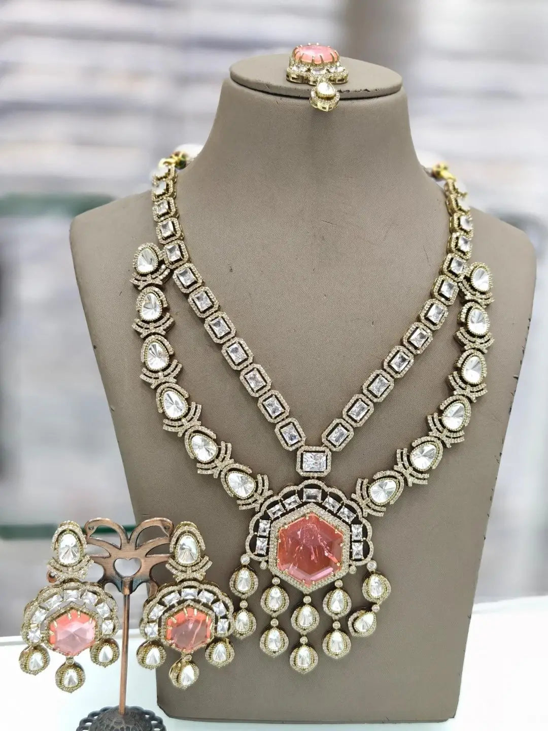 Ishhaara Orange Sabyasachi Inspired Long Victorian Necklace Set