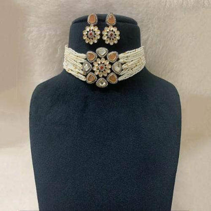 Ishhaara Small Pearls Choker And Earring Set