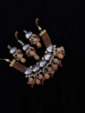 Ishhaara Orange Triangular Kundan Onex Necklace And Earring Set