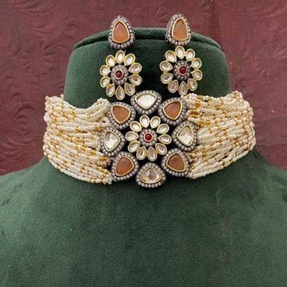 Ishhaara Triangular Moti Choker And Earring Set