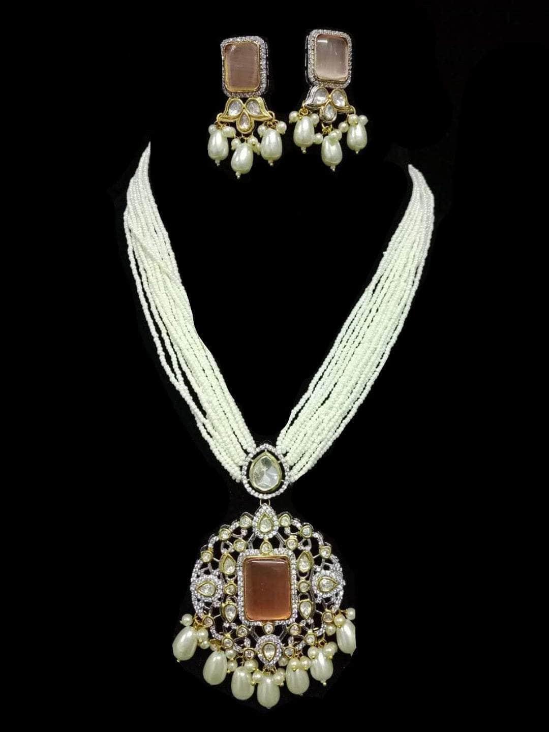 Ishhaara Orange Victorian Pearl Pendant Necklace