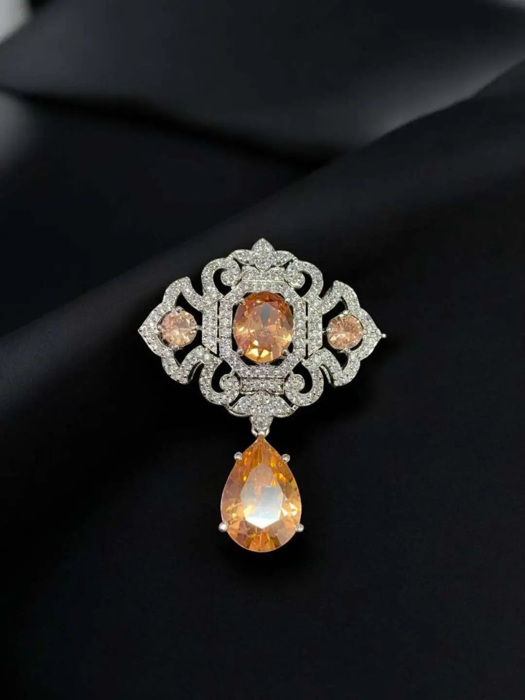 Ishhaara Orange Victorian Style Drop Brooch