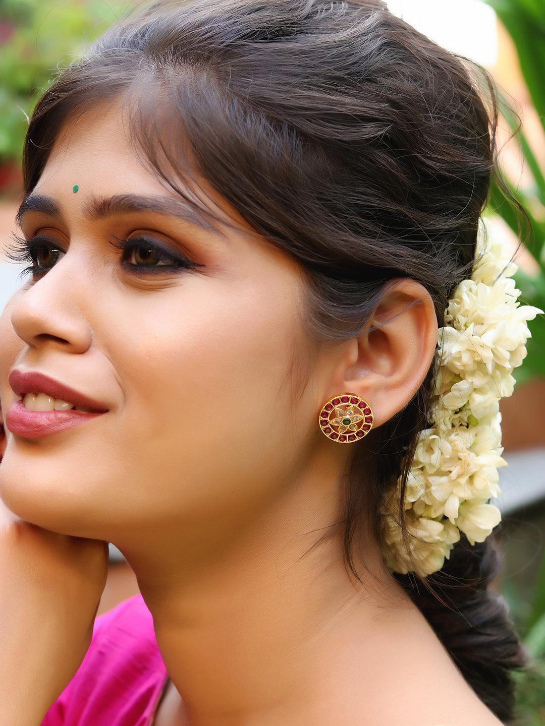 Ishhaara Original Kempu Floral Stud