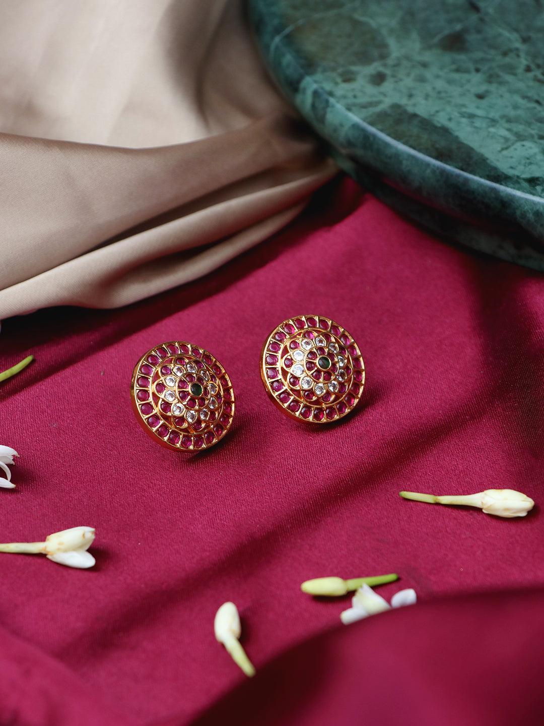 Ishhaara Original Kempu Flower Stud Earrings