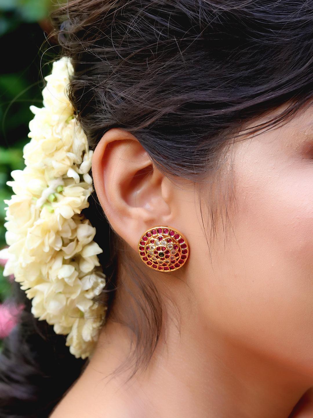 Ishhaara Original Kempu Flower Stud Earrings