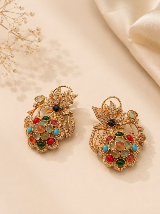 Ishhaara Ornate Golden Gemstone Earrings
