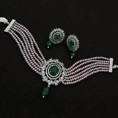 Ishhaara Oval Ad Choker Necklace Set