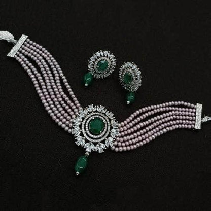 Ishhaara Oval Ad Choker Necklace Set
