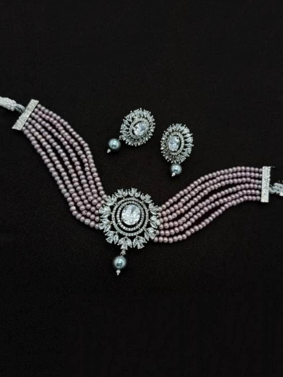 Ishhaara Oval Ad Choker Necklace Set