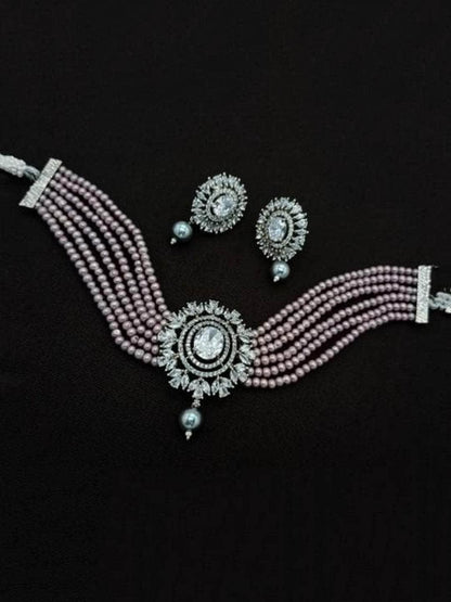 Ishhaara Oval Ad Choker Necklace Set