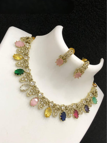 Ishhaara Oval Drop Jadau Necklace Set