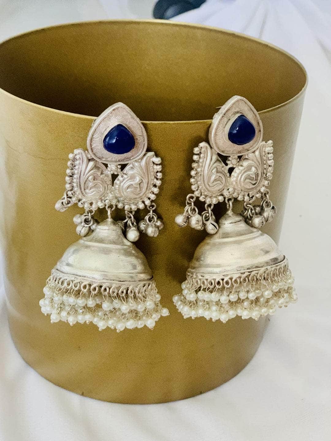 Ishhaara Oxidised Blue Stone With Ghungroo Earrings