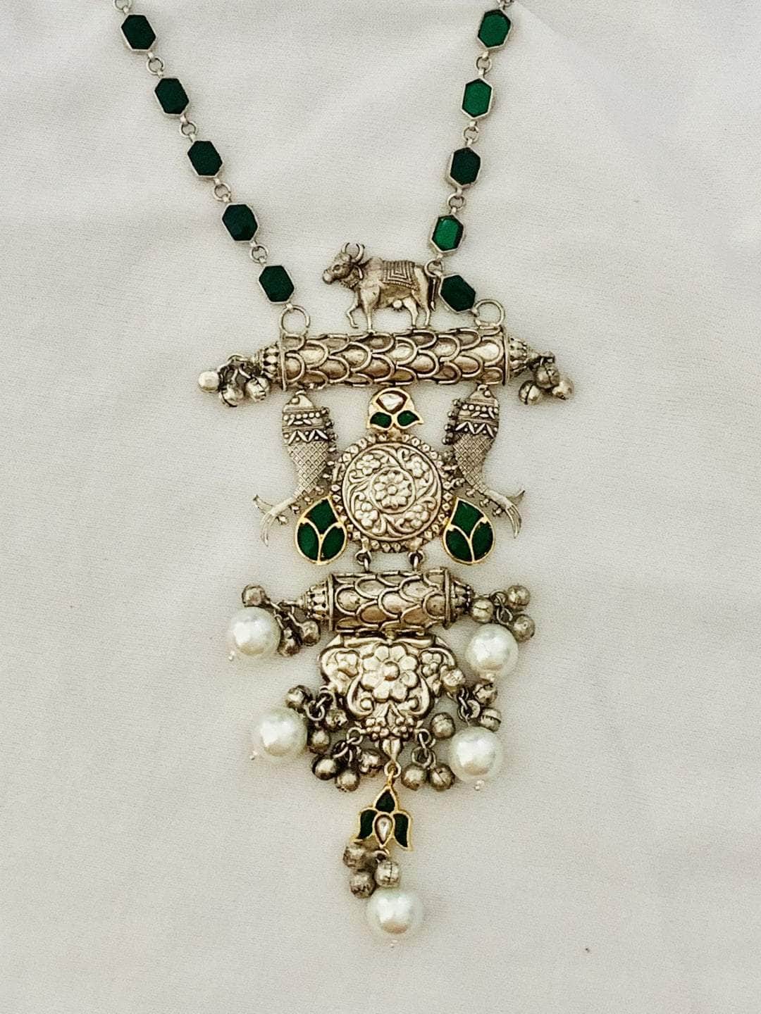 Ishhaara Oxidised Necklace With Green Beads