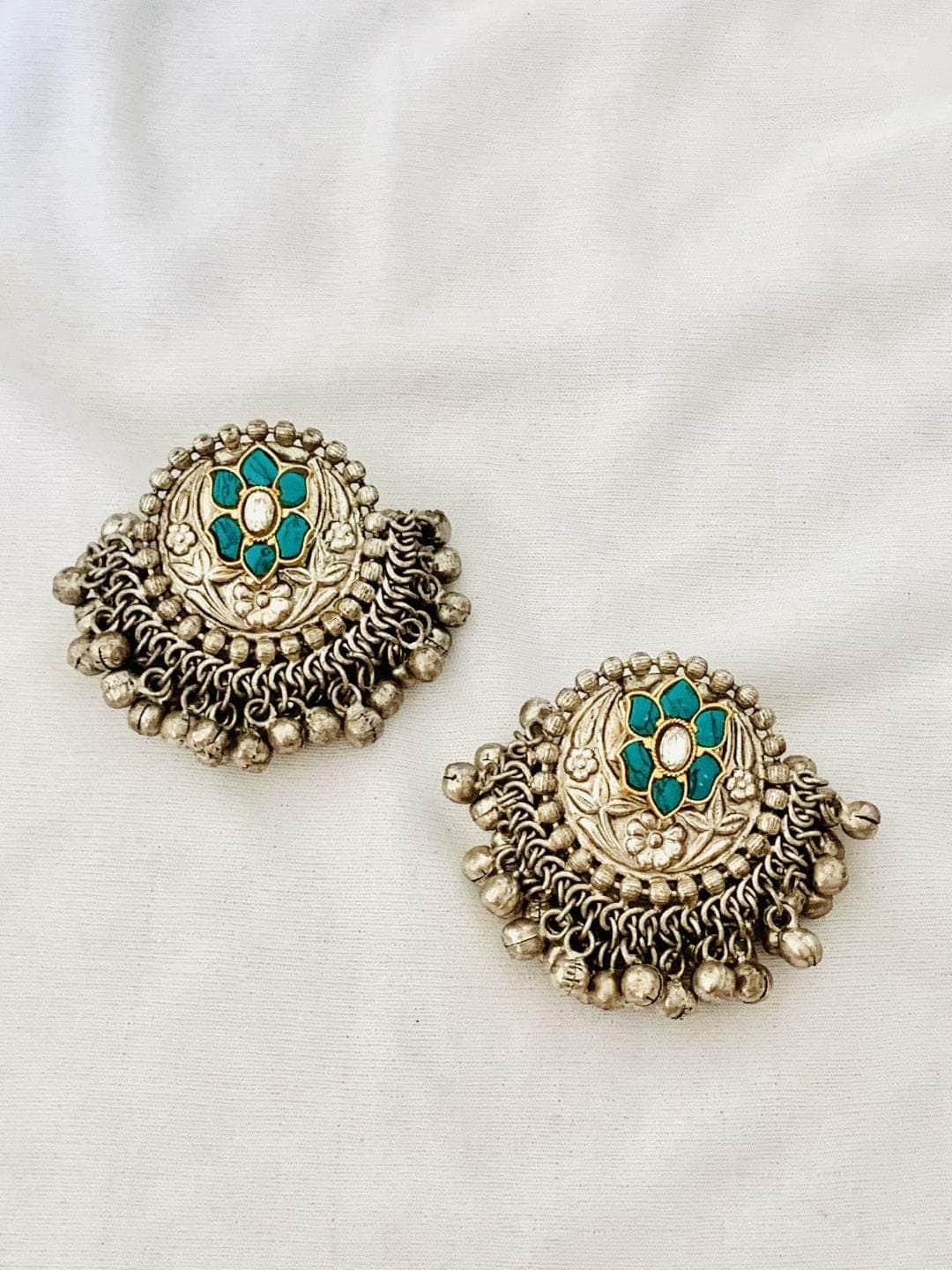 Ishhaara Oxidised Ocean Blue Stone Earrings