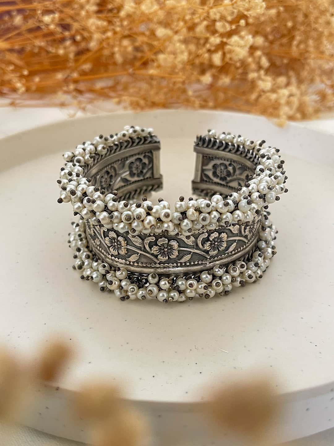 Ishhaara Oxidised Pearl Handcrafted Cuff