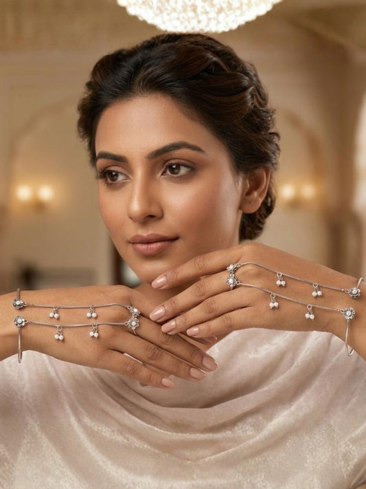 Ishhaara Oxidised Pearl Studded Minimal Hathphool