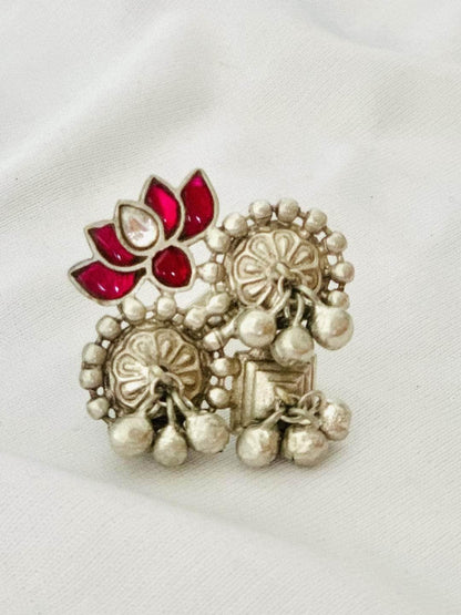 Ishhaara Oxidised Red Stone Rings With Ghungroo