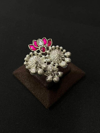 Ishhaara Oxidised Red Stone Rings With Ghungroo