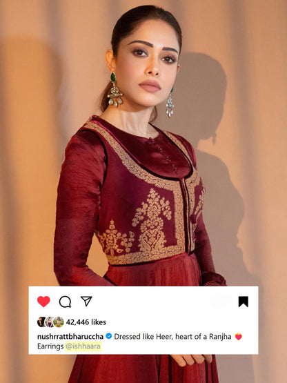 Ishhaara Oxidised White Pearls With Green Stone Earrings