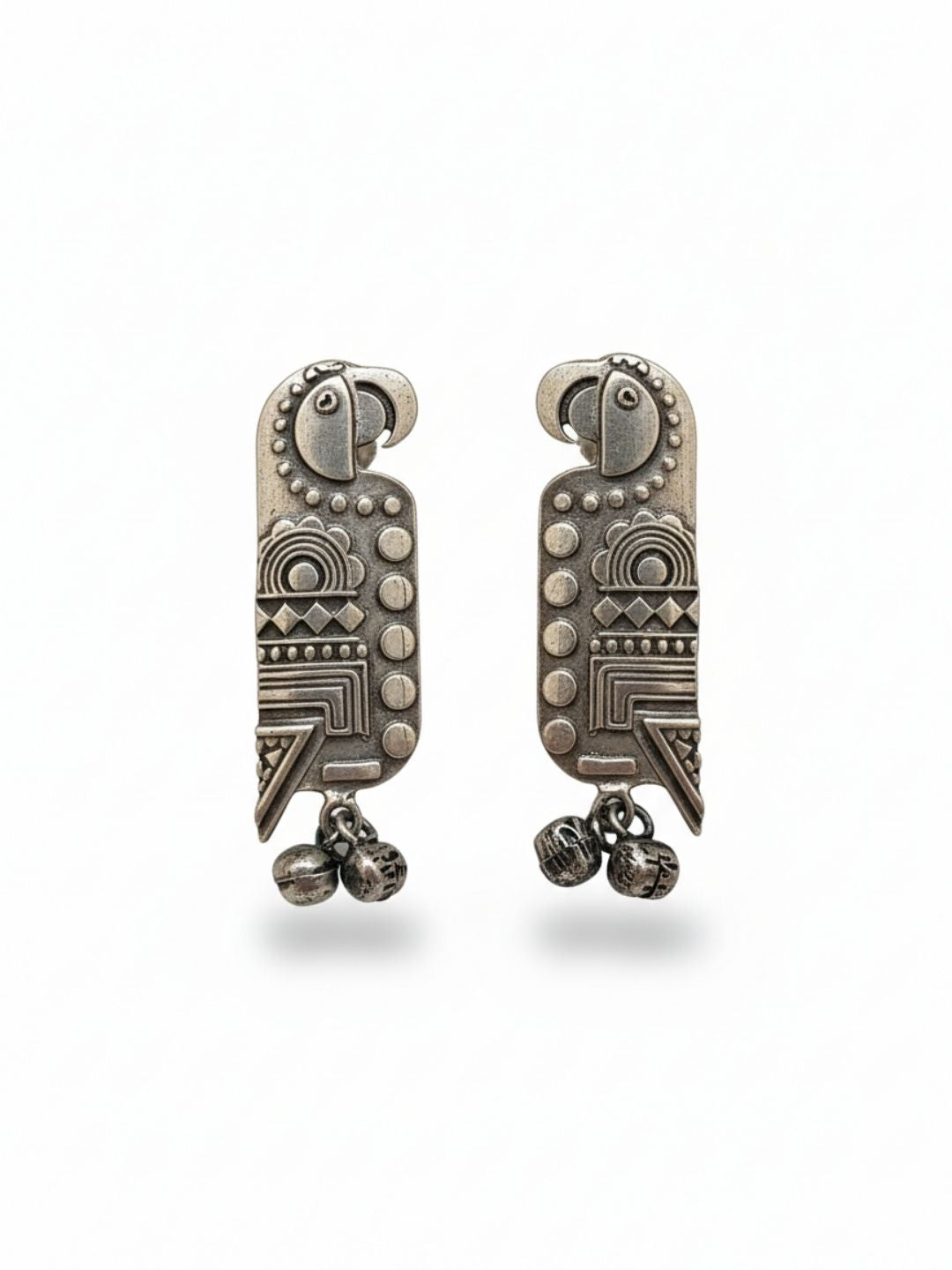 Ishhaara Oxidized Bird Ghungroo Stud Earrings