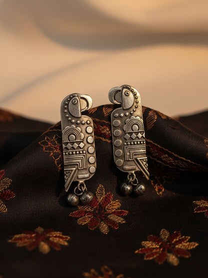 Ishhaara Oxidized Bird Ghungroo Stud Earrings