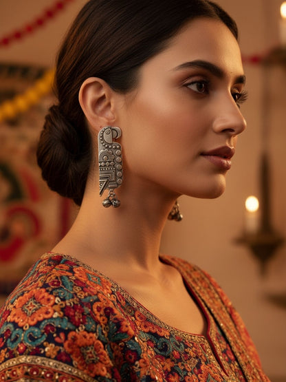 Ishhaara Oxidized Bird Ghungroo Stud Earrings