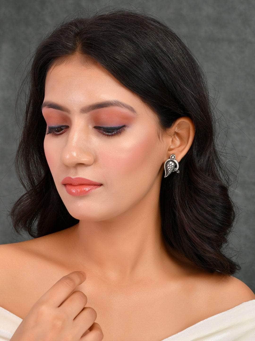 Ishhaara Oxidized Mayur Parna Stud Earrings