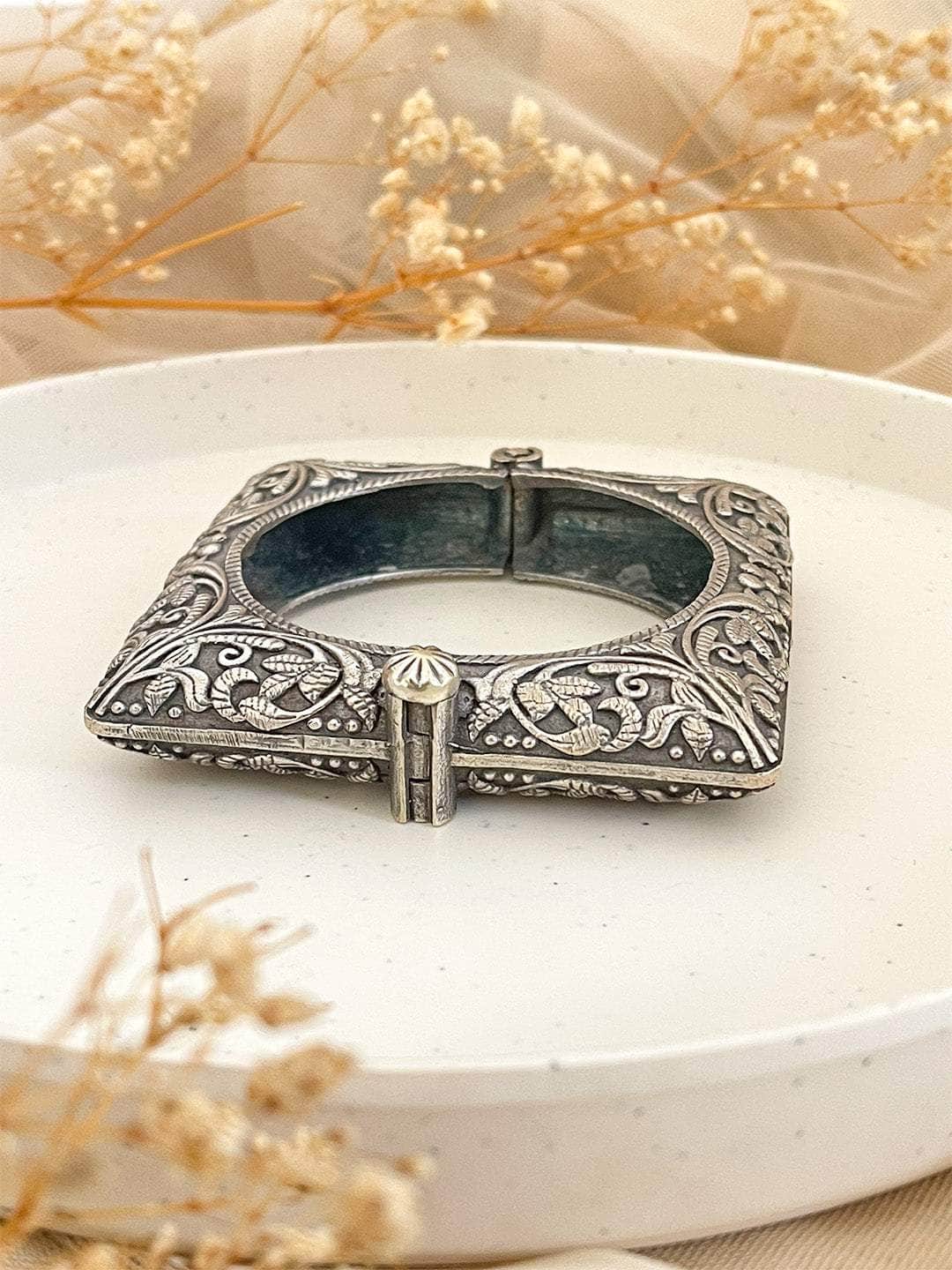 Ishhaara Oxidized Silver Plated Antique Square Bangles