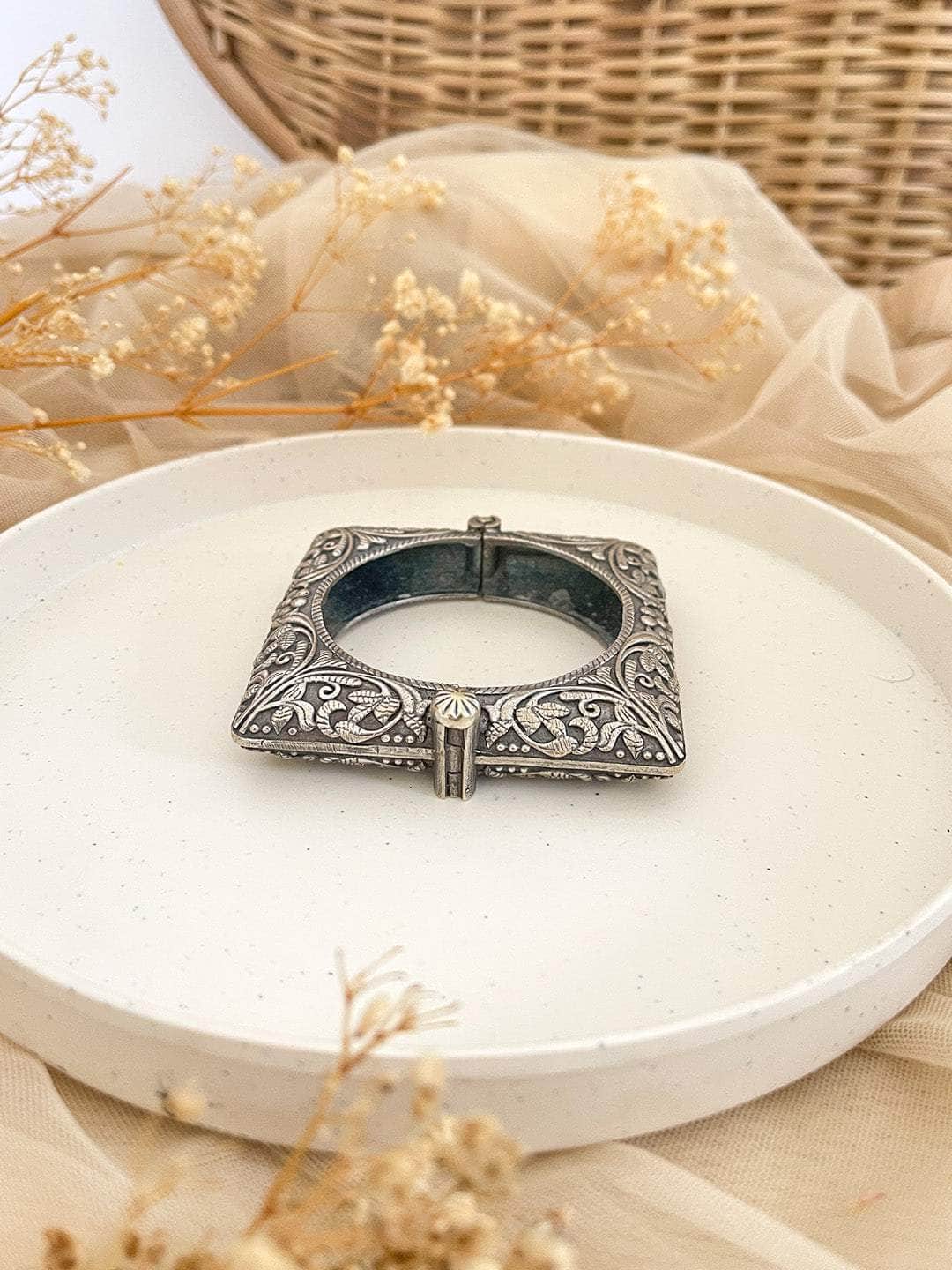 Ishhaara Oxidized Silver Plated Antique Square Bangles