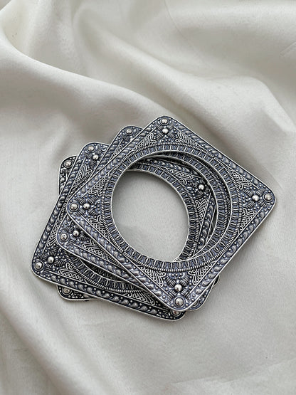 Ishhaara Oxidized Square Shape Antique 4 Piece Kada Bangles