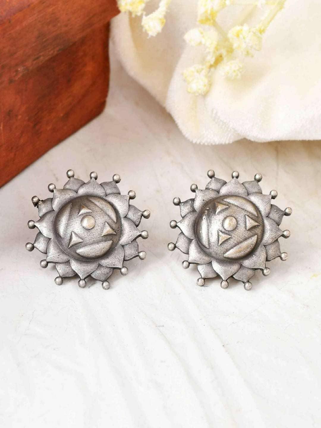 Buy Stud Earrings Combo of 2 Pairs, German Silver Stud Earrings, Oxidised  Studs, Indian Ethnic Earrings, Online in India - Etsy