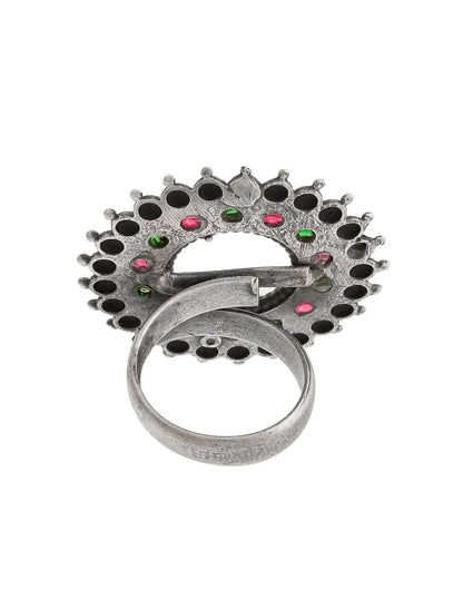 Ishhaara Oxidized Varthulah Ring Magenta And Green