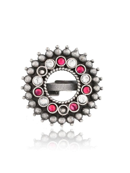 Ishhaara Oxidized Varthulah Ring Red And White