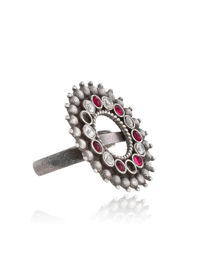 Ishhaara Oxidized Varthulah Ring Red And White